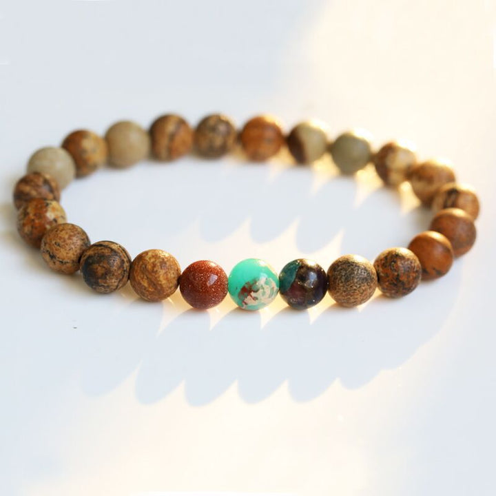 Picture Stone Gold Sand Stone Natural Beaded Bracelet