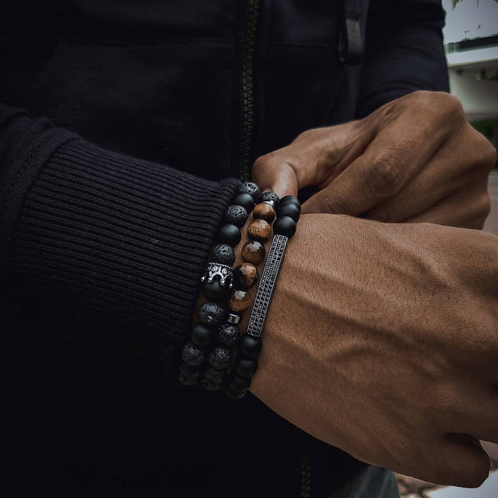 Frosted Lava Stone Suit Bracelet Men